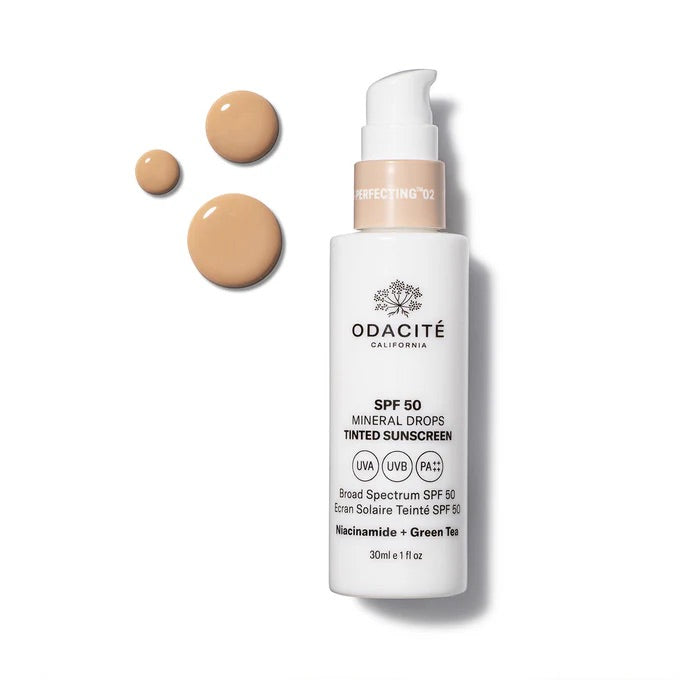 Odacité Skincare | SPF 50 Flex-Perfecting® Sunscreen | Tinted Mineral Drops | Niacinamide + Green Tea