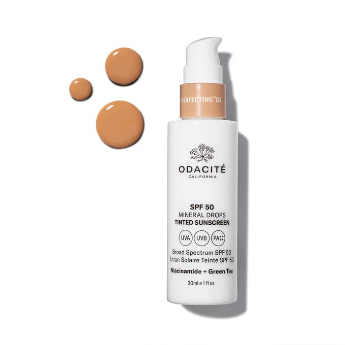 Odacité Skincare | SPF 50 Flex-Perfecting® Sunscreen | Tinted Mineral Drops | Niacinamide + Green Tea