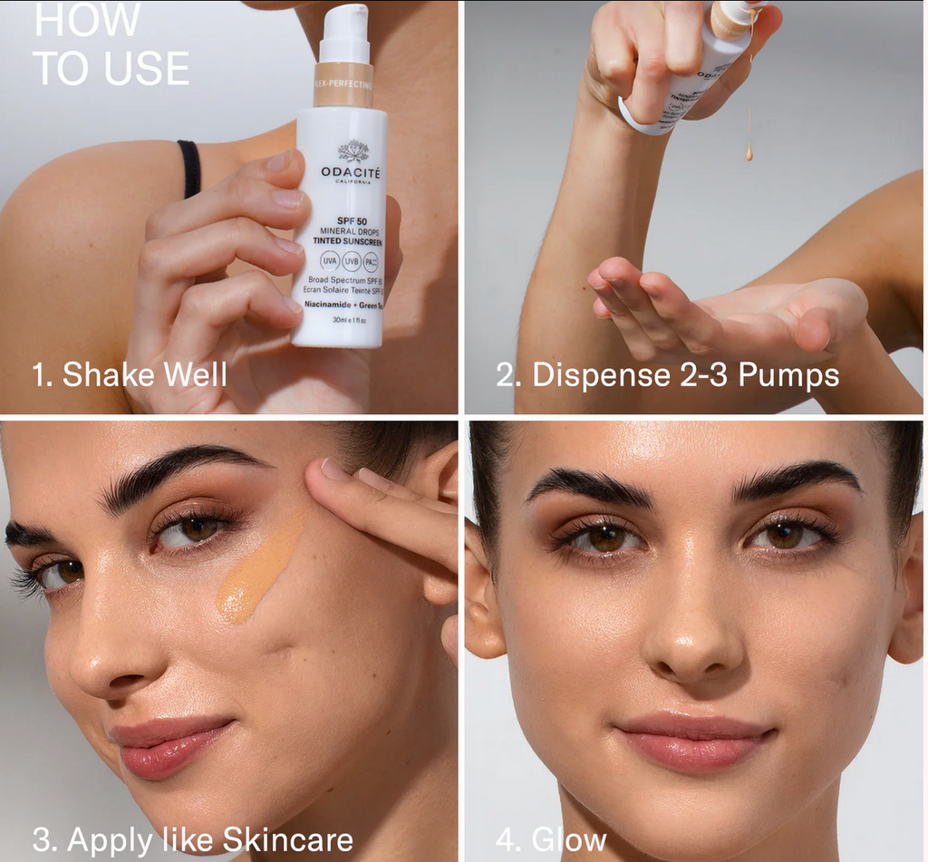 Odacité Skincare | SPF 50 Flex-Perfecting® Sunscreen | Tinted Mineral Drops | Niacinamide + Green Tea