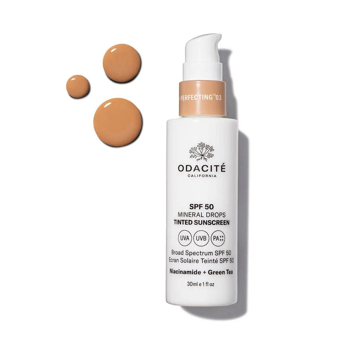 Odacité Skincare | SPF 50 Flex-Perfecting® Sunscreen | Tinted Mineral Drops | Niacinamide + Green Tea