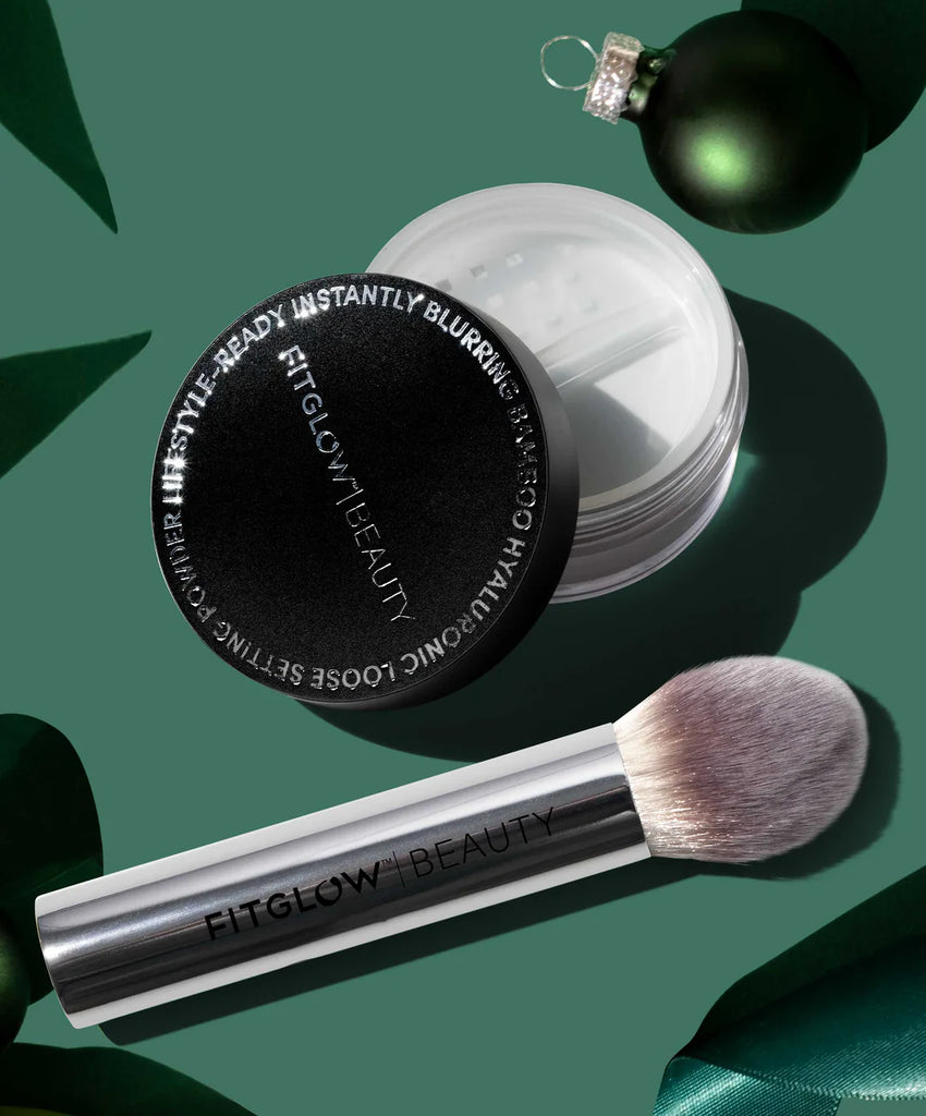 Fitglow Beauty | Bamboo Hyaluronic Loose Setting Powder + Brush Duo